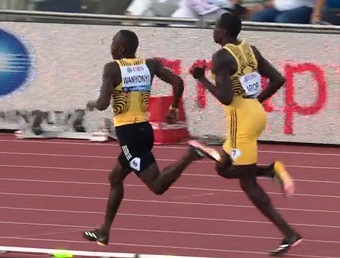 Wanyonyi passing Arop on the back straight